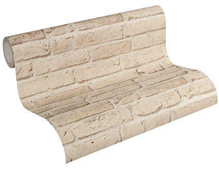 A.S. Création Vliestapete Best of Wood`n Stone 2nd Edition Tapete in Stein Optik fotorealistische Steintapete Backstein 10,05 m x 0,53 m beige Made in Germany 355812 35581-2