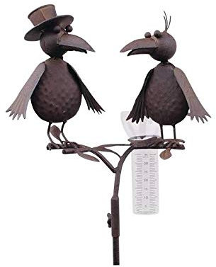 L'Héritier Du Temps Superbe Pluviomètre à Piquer Tuteur Plante Décoration de Jardin Motif Corbeaux en Fer Patiné et Tube en Verre 23x29x130cm