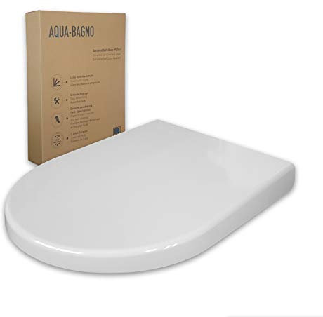 Sedile WC AQUA BAGNO ZERO bianco D-FORM universale - plastica termoindurente di alta qualità con meccanismo di chiusura softclose - rimovibile - facile pulizia/facile da pulire/facile