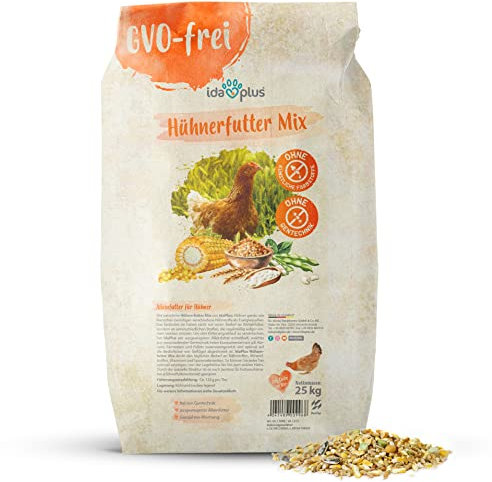 Ida Plus - Hühnerfutter Mix - Ausgewogenes Hühner Alleinfutter - 25 Kg - OHNE GENTECHNIK - Enthält Calcium und Vitamine - Ganzjahresmischung - Bestens für Futterautomaten geeignet
