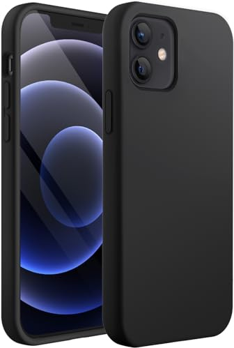 JETech Silicone Case for iPhone 12 Mini 5.4-Inch, Silky-Soft Touch Full-Body Protective Phone Case, Shockproof Cover with Microfiber Lining (Black)