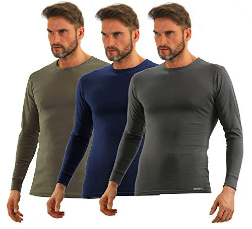 Sesto Senso® herr långärmad tröja 3-pack bomull t-shirt funktionsundertröja med rund urringning funktionströja termo underkläder vinter