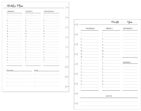 Undated Weekly Planner Inserts for 6 months, Fits 9 Disc Planners Calendar Refills Weekly Calendar Inserts, Undated Weekly Planner FeroniArt Planner Inserts Compatible with Happy Planner ARC and TUL