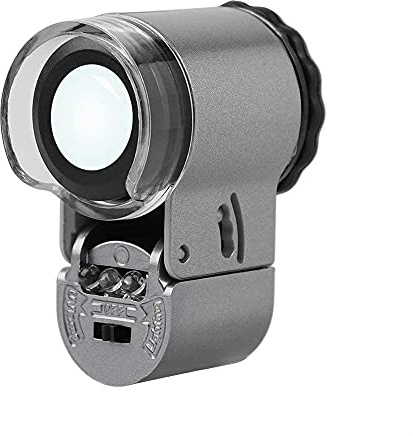 50X Jewellery Magnifier Microscope Loupe Mini ABS Magnifying Glasses with LED Illuminated and UV Detecting Lights Folding Pocket Magnifying Tool with Adjustable Focus for Jewelry Diamonds Gems Coins