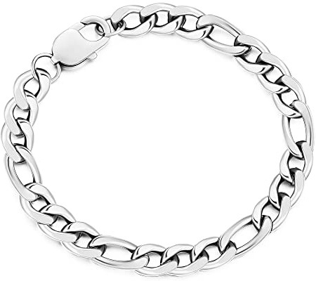 AFSTALR Bracelets Gourmette Homme Argent Figaro 1+3 Chaîne Bracelet Homme Acier Largeur 9mm,Longueur 21mm