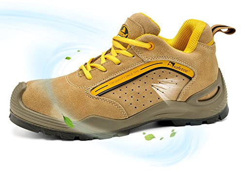 SAFETOE Arbeitsschuhe Herren & Damen Leichte, 7296YN Sicherheitsschuhe Herren & Damen, Wasserdichtes & Atmungsaktiv Leder, Bequeme Einlegesohlen, S1P ESD Stahlzehe & Stahlplatte