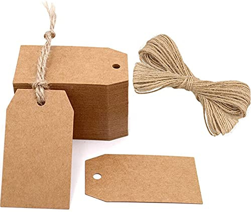 G2PLUS 200PCS Etiquetas Kraft 7x4cm con 20M Cuerda,Etiquetas Regalo Marrón