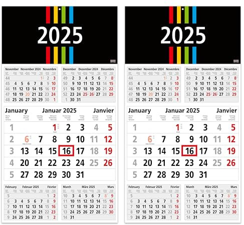 GEIGER-OFFICE 5-Monatskalender mit Tagesanzeiger 2026 PILOT - 2 Stück Wandkalender 30 x 56 cm groß - Bürokalender mit 5 Monaten - Made in Germany