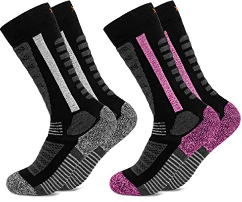 Occulto Kinder Skisocken 2er Pack (Modell: Charlie) Pink-Schwarz 35-38