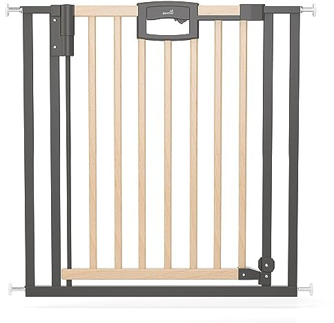 Geuther Türschutzgitter Easylock Plus | Treppenschutzgitter ohne Bohren Breite 128,5-136,5 cm | Türgitter Baby Holz-Metall | Kinderschutzgitter beidseitig öffnend | Kindersicherung | Natur-Anthrazit
