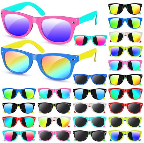 AGGKKY 24 Pack Kids Sunglasses Bulk Party Favors, Neon Toddler Sunglasses Bulk for Age 3-7 Boys Girls with UV400 Protection for Party Favors