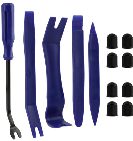 Jaeskeclip Lot de 13 outils de démontage de garnitures pour voiture, outil de levier en plastique, multi-usages en polypropylène avec 8 capuchons de valve anti-rayures pour tableau de bord, radio