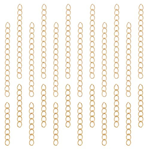 UNICRAFTALE 100 STK 2 Größen Kettenverlängerung 304 Edelstahl Twist Kette 25-53mm Goldene Schwanzkette Abnehmbare Verlängerungskette Für Kette Ohrring Halskette Armband Schlüsselanhänger Herstellung
