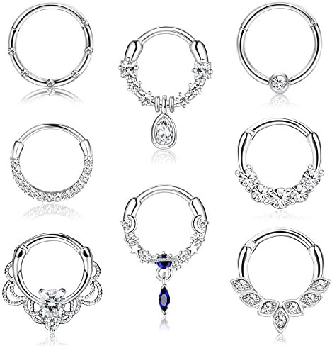 JeweBella 8 Stück 16G Nasenpiercing Ring Chirurgenstahl Septum Piercing Ringe für Damen Herren Nasenring Piercing Set Helix Daith Lippe Conch Piercing Ring Septum Clicker Piercing Schmuck 8MM/10MM