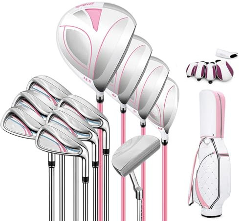 Juego de Palos de Golf para Mano Derecha, Palo de Golf Completo para Damas de 11 Piezas, Conductor (aleación de Titanio)+4,7 Madera (Acero Inoxidable)+U5+6,7,8,9, P,S Hierro +Putter+Bolsa de Bolas