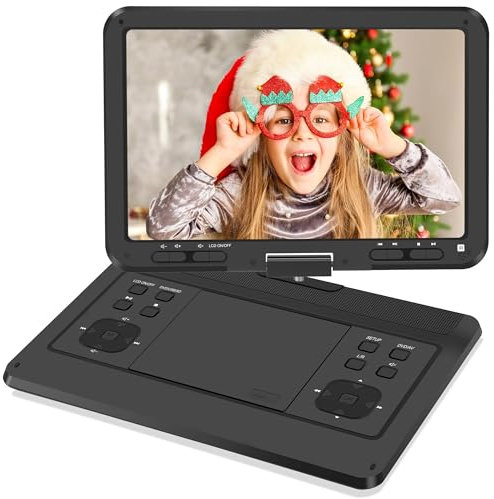 16.9'' Portable DVD Player with 14.1” HD Large Swivel Screen, DVD Player Portable with Screen Buttons for Easy Control, 6 Hrs Battery, Car Charger, Region Free, Support USB/SD Card, Black