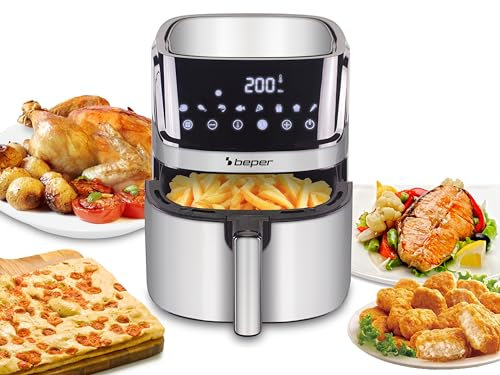 BEPER P101FRI070 Friggitrice ad aria calda quadrata, Friggitrice digitale 7L, Friggi senza Oli, Display Touch, 8 Programmi, Regolabile fino 200°C, Timer 60 minuti, Spegnimento automatico, Acciaio
