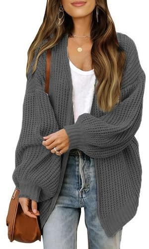 JFAN Mujer Cárdigan de Punto Jerséis Manga Larga Mujer Suéter Cárdigan Bolsillo Abrigo Cálido para Otoño e Invierno Gris Oscuro M