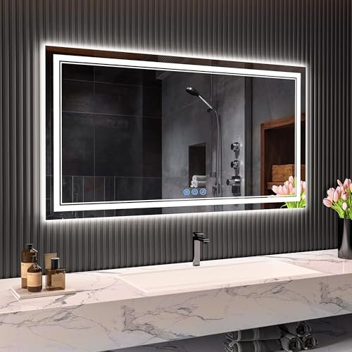 baklon Miroir de Salle de Bain, avec éclairage, 120 x 70 cm, Miroir Mural et Interrupteur Tactile, IP65 LED, avec Fonction mémoire, 3 températures de Couleur, Horizontale/Verticale, Verre trempé HD