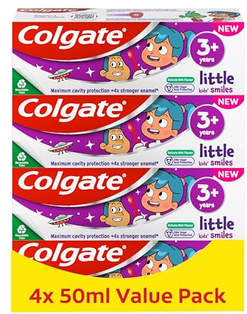 Colgate Kids Toothpaste Multipack 3+ Years 4 x 50ml – Gentle Toothpaste for Kids – Contains Dentist-Recommended Level of Fluoride – Maximum Cavity Protection – 4X Stronger Enamel*