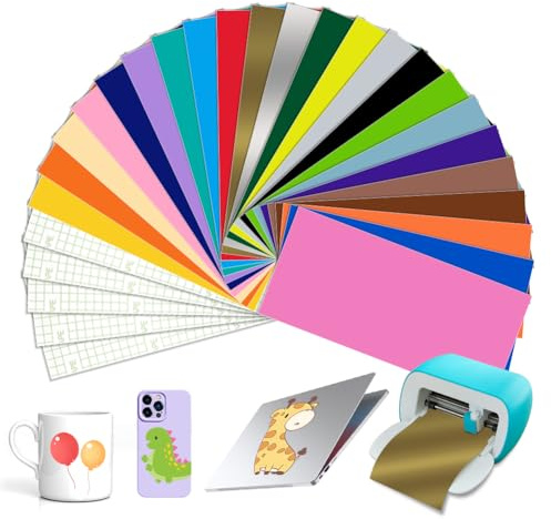 23 couleurs Smart Adhesive Vinyl Permanent pour Cricut Joy, Smart Vinyl Permanent avec 5 films de transfert autocollants Film vinyle 14 x 30,5 cm Kit de film traceur pour bricolage artisanat et