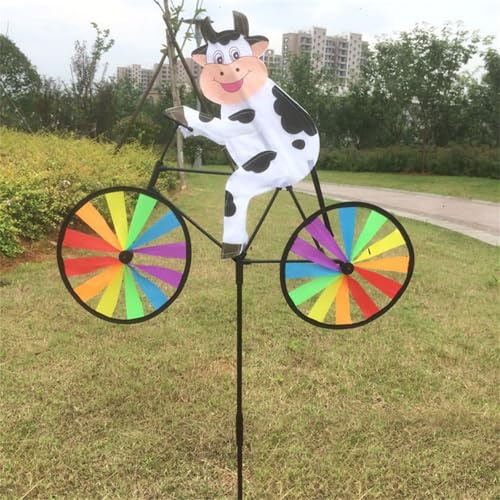 clhjinruoliu Animal Bicycle Wind Spinners Outdoor Wind Spinners for Yard and Garden, 3D Wind Sculptures & Spinners, Funny Windmill Decor Wind Spinner Pinwheels for Lawn, Park,Cow