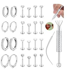 CASSIECA 12Pairs Helix Piercing Jewellery Flat Back Earrings for Women Men