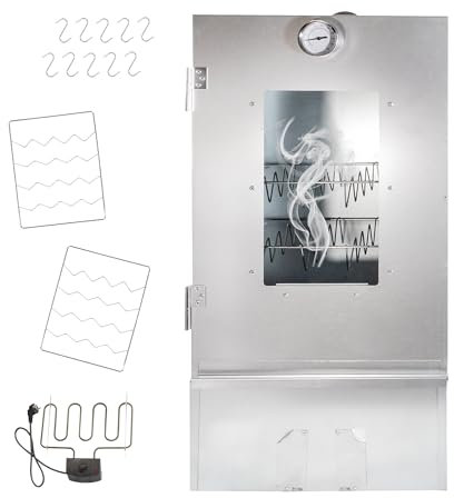 LEMODO Fumoir 80 x 39,5 x 27,5 cm avec de nombreux accessoires, fumoir et élément chauffant, fumoir à froid avec grand fumeur, fumoir de table avec thermomètre (avec spirale chauffante)