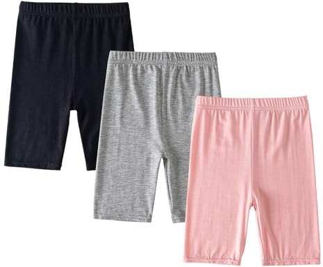 Happy Cherry - Niña Pantalones Cortos Mallas Deportivo Niñas Leggins Verano Elásticos Transpirables Color Sólido Pack de 3 Modal para Ciclismo Bailar - 110-120 - Negro Gris Rosa