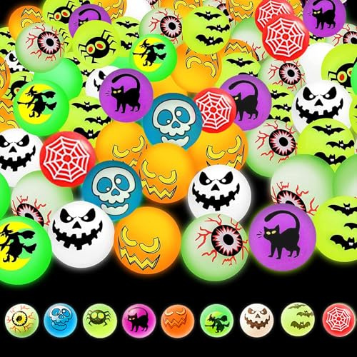 YushengTai Lot de 81 balles rebondissantes en caoutchouc pour Halloween - Lumineuses dans le noir - Pour anniversaire d'enfant - Jouet de fête