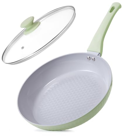 KOKHUB Non Stick Frying Pan, 28 cm Ceramic Frying Pan with Lid for Cooking, Non Toxic Induction Cookware Skillet, PFAS Free Omelette Egg Pan, Sage Green