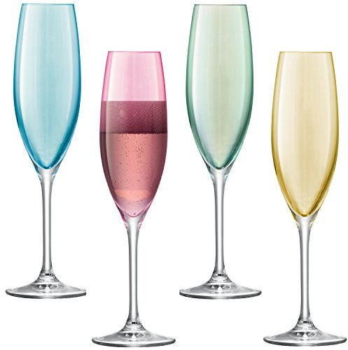 LSA International Polka Champagne Flute 225 ml Pastel Assorted | Set of 4 | Hand Painted Glassware | PZ04