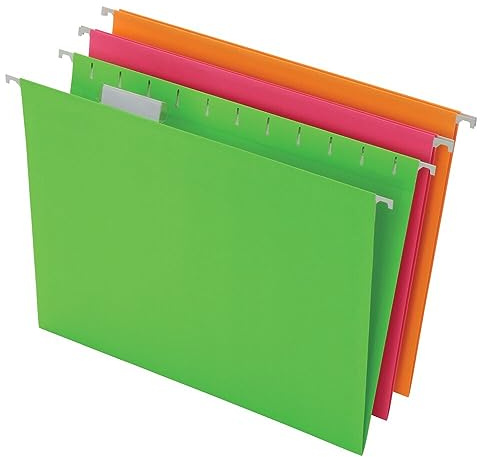 Pendaflex Glow Hanging File Folders, Letter Size, Assorted, Case Pack of 12 (81670)