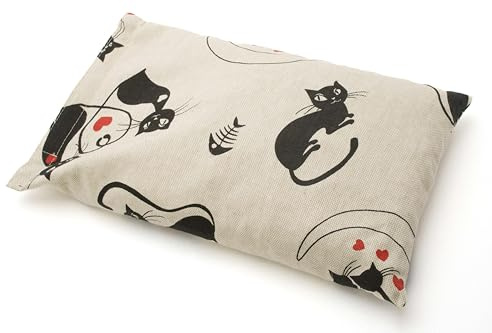 Cuscino termico con semi di lino per dolori cervicale muscolari mal di pancino mal di collo (550gr. - 31x19cm) con gatti. Terapia caldo freddo. Prodotto in Emilia Romagna