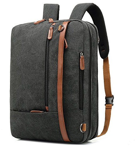 CoolBELL Convertible Laptop-Rucksack 17,3 Zoll Laptop-Rucksack Multifunktions Schultertasche Arbeitstasche Reisetasche Umhängetasche (Canvas Schwarz)