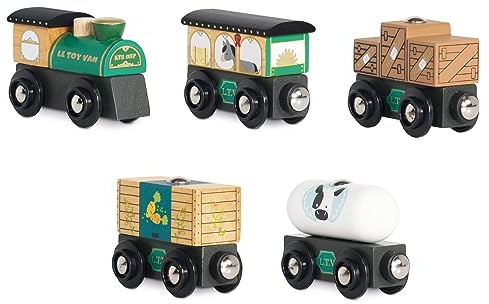 Le Toy Van - TV711 - Holzeisenbahn für Kinder ab 3 Jahren. Great Green, Montessori-Spiel mit 5 abnehmbaren Magnetwagen, hergestellt aus ökologischem FSC-zertifiziertem Holz