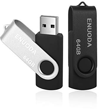 ENUODA Clé USB 64 Go Lot de 2 Cle USB 2.0 Flash Drive Stockage Rotation Disque Mémoire Stick (Argent Noir)