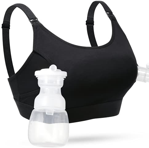 momcozy Reggiseno Allattamento a Mani Libere per Tiralatte, Reggiseno Regolabile per Sostenere Le Pompe e Allattare, Pumping & Nursing in Uno, Nero,M