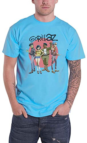 Gorillaz T Shirt Group Circle Rise Band Logo Official Mens Sapphire Blue