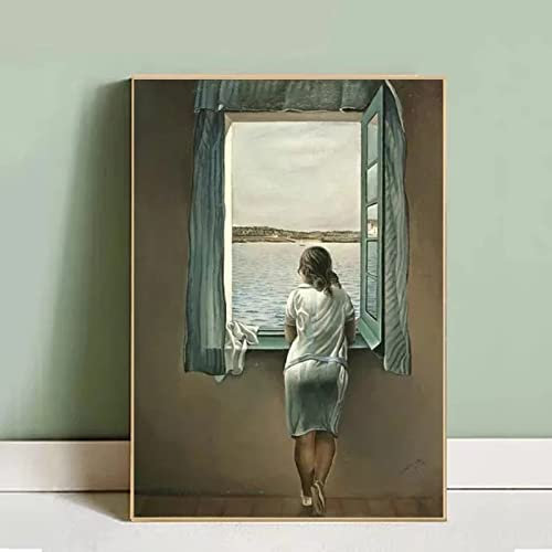Donna Alla Finestra Salvador Dali Dipinti Su Tela Poster E Stampe Ragazza Wall Art Immagini Per Soggiorno Home Decor 60X90Cm Senza Telaio