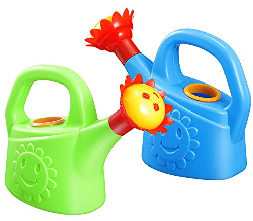 2pcs Watering Sun Flower Cartoon Watering Kettles Toy Garden Can Plastic Bucket Plant Sprinkling for (Random Color)