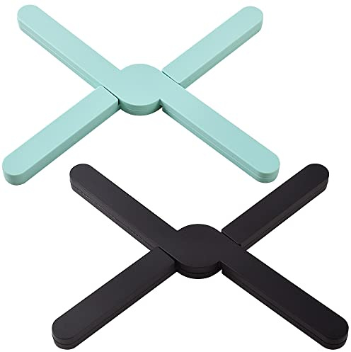 Newk Salvamanteles antideslizantes y plegables de silicona, 2 paquetes de soporte expandible ecológico, almohadilla caliente, diseño de cruz