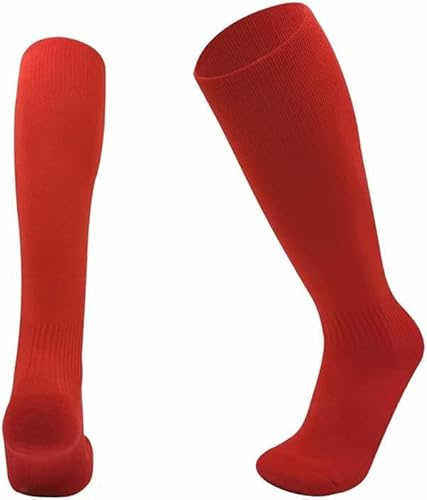 ZRWASKA® Calzini da calcio per bambini, sportivi, al ginocchio, per ragazzi, rugby, hockey, calzini da calcio, unisex, per rugby, hockey, calcio, corsa, età 7-15 anni, Rosso (1 paio), 7-10 Years