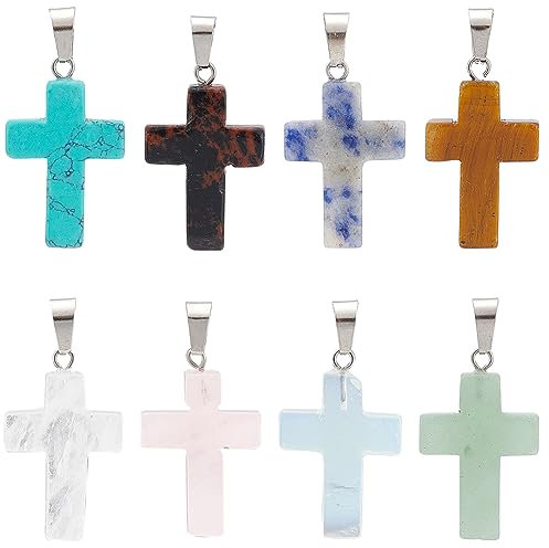 SUNNYCLUE 1 Box 16 Stück 8 Farben Stein Kreuz Charms Bulk Edelstein Charm Quarz Naturkristall Verschiedene Bergsteine Kreuz Charm Für Schmuckherstellung Charms DIY Halskette Ohrringe Erwachsene