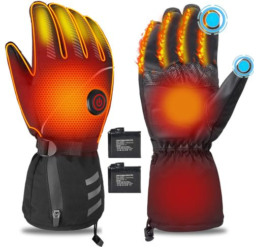 Qdreclod Beheizbare Handschuhe Elektrisch für Herren Damen, Batterie-Winterhandschuhe Schnell Heizende Handwärmer Outdoor Wiederaufladbare Schnee-Handschuhe (XL, Hellschwarz)