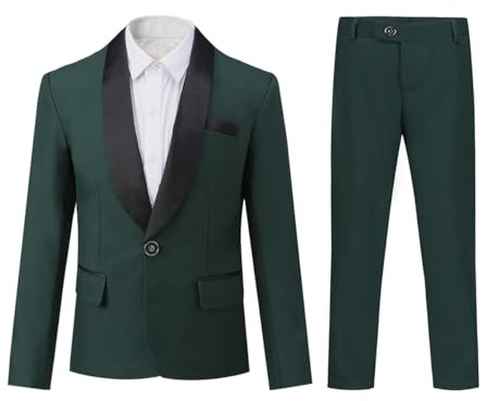 Sliktaa Boys Two Piece Suit Shawl Lapel Blazer Trousers Set Green 12 Years