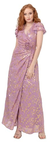 Maya Deluxe Dam maxi klänning dam wrap V-hals kort flätad fladdrande ärm guldfolie jacquard-livstycke A-linje Prom Ball Gown, rosa orkidé 46, Orchid Pink, 44
