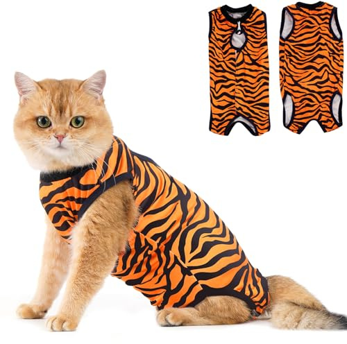 Avont Body Chat Post Opératoire Stérilisation, Combinaison de Récupération pour Chat Anti Léchage, Cat Recovery Suit après Chirurgie, Protection Post-Chirurgie, Contre Maladies de Peau -Tigre(S)