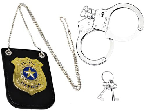 Polizei Kostüm Kinder, Polizist Handschellen Sonnenbrille Abzeichen Detective Cop Swat Rollenspiel Zubehör,Dress Up America Polizeiabzeichen für Kinder – Pretend Play Police Kostümzubehör