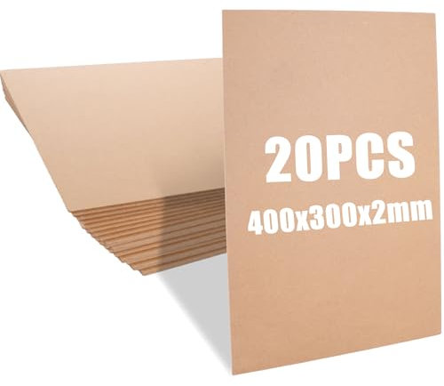 DAJAVE 20 tableros MDF de 400 x 300 mm, tablero de madera MDF de 2 mm de grosor para manualidades, hojas de tablero duro sin terminar para manualidades, pintura, modelado, proyectos de bricolaje